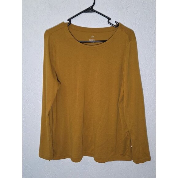 J Jill Tee Top Womens Large Pima Cotton Crew Neck Long Sleeve Golden Yellow - Picture 1 of 4